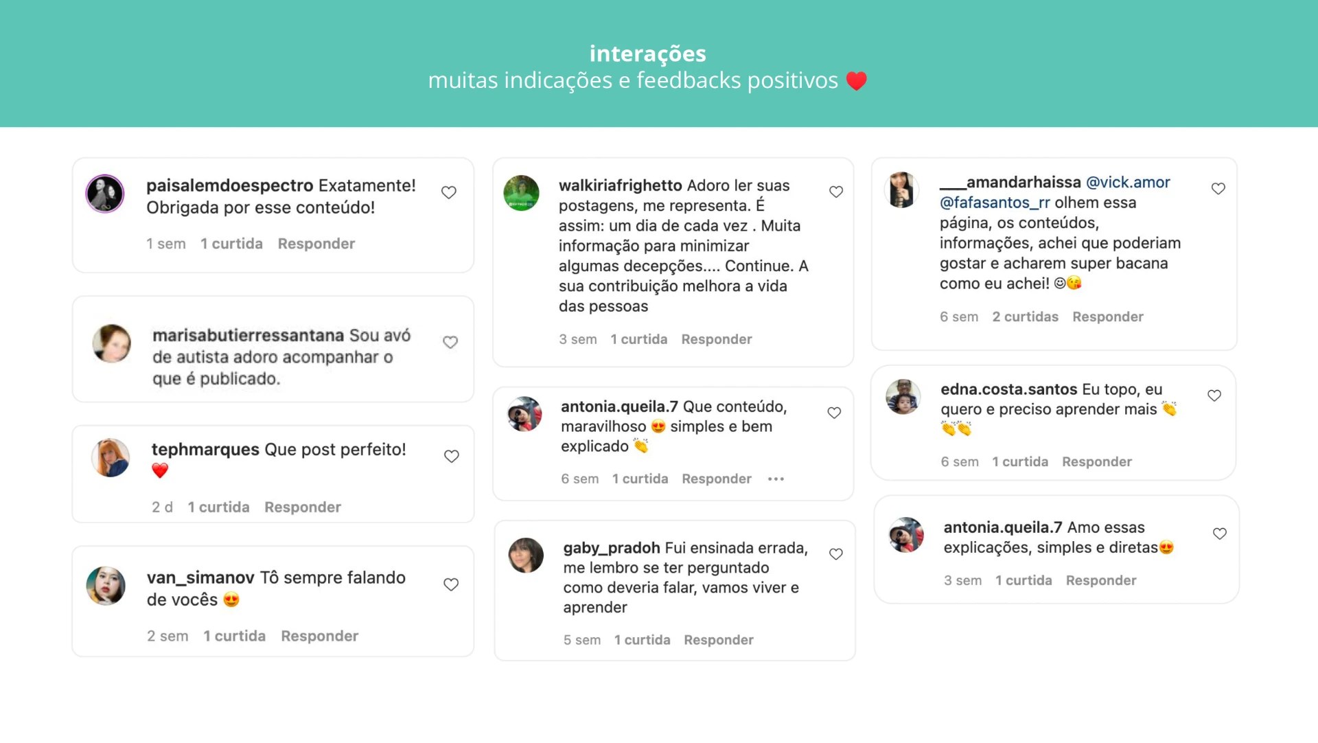 Comentários de seguidores com feedbacks positivos recebidos nas redes sociais da Genial Care.