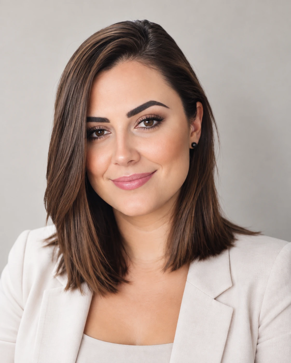 Retrato de Ana Flavia Maestri sorrindo, com blazer claro, sobre fundo neutro.